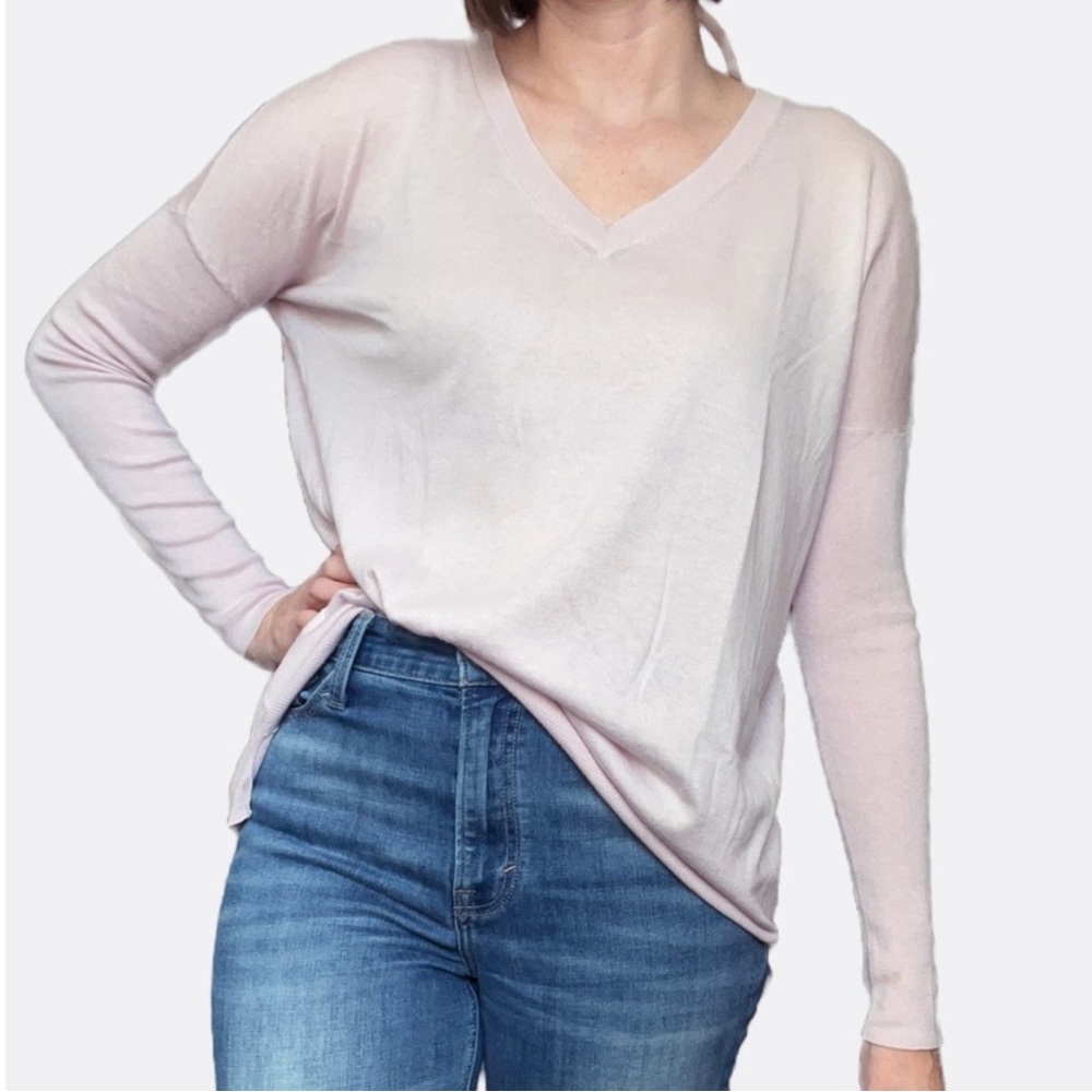 Cuyana Silk Cotton Cashmere Pullover V Neck Tunic Sweater Blush Pink MD